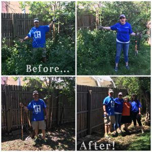 Before and After Photo as the Colorado Association of REALTORS Foundation helped serve a homeowner in the community with fixing their fence.