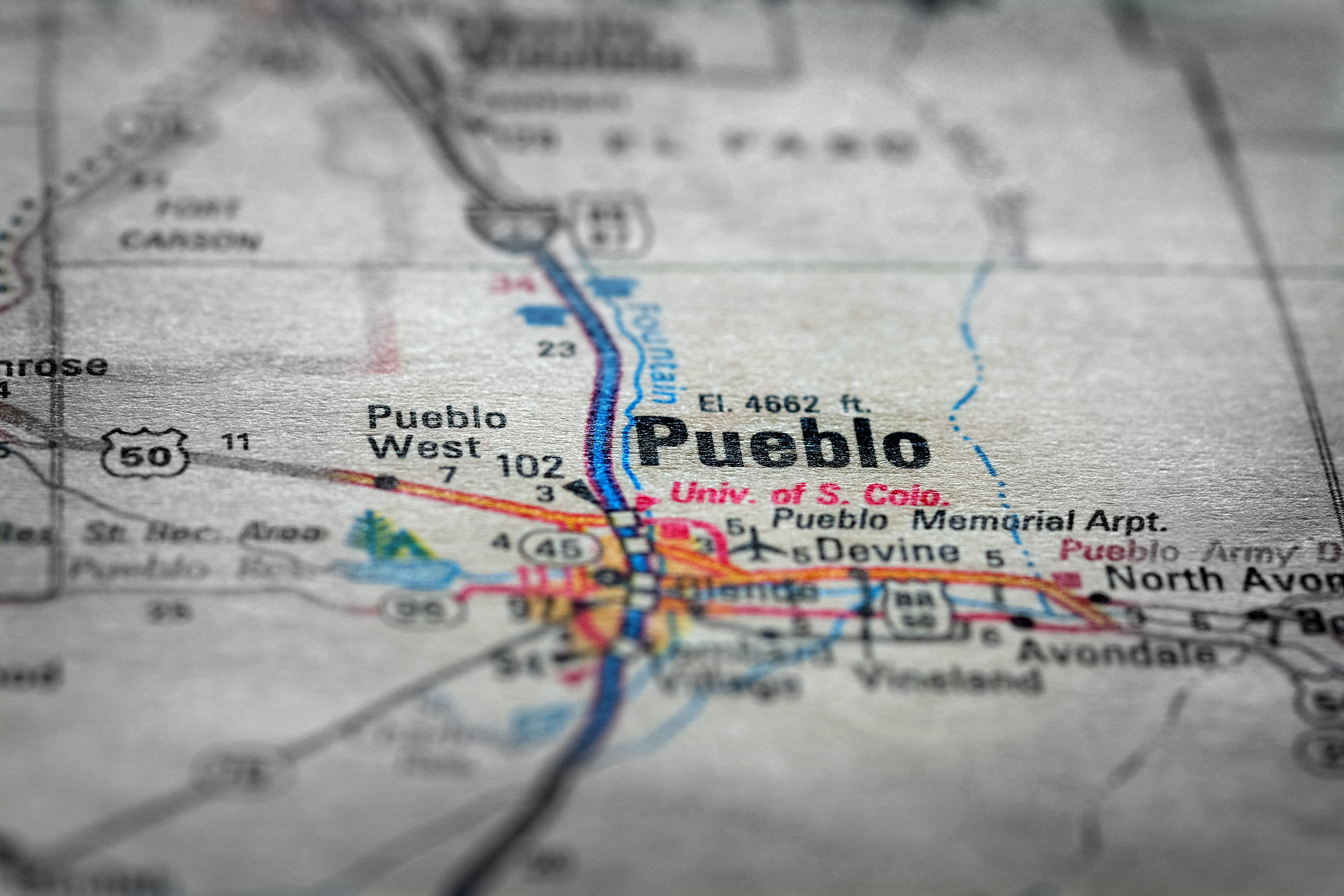 Travel to locations on map views paper destinations Pueblo Colorado
