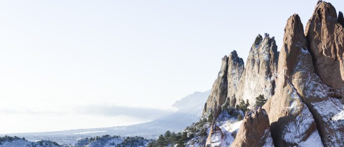 Snowy view of Garden of the Gods in Winter