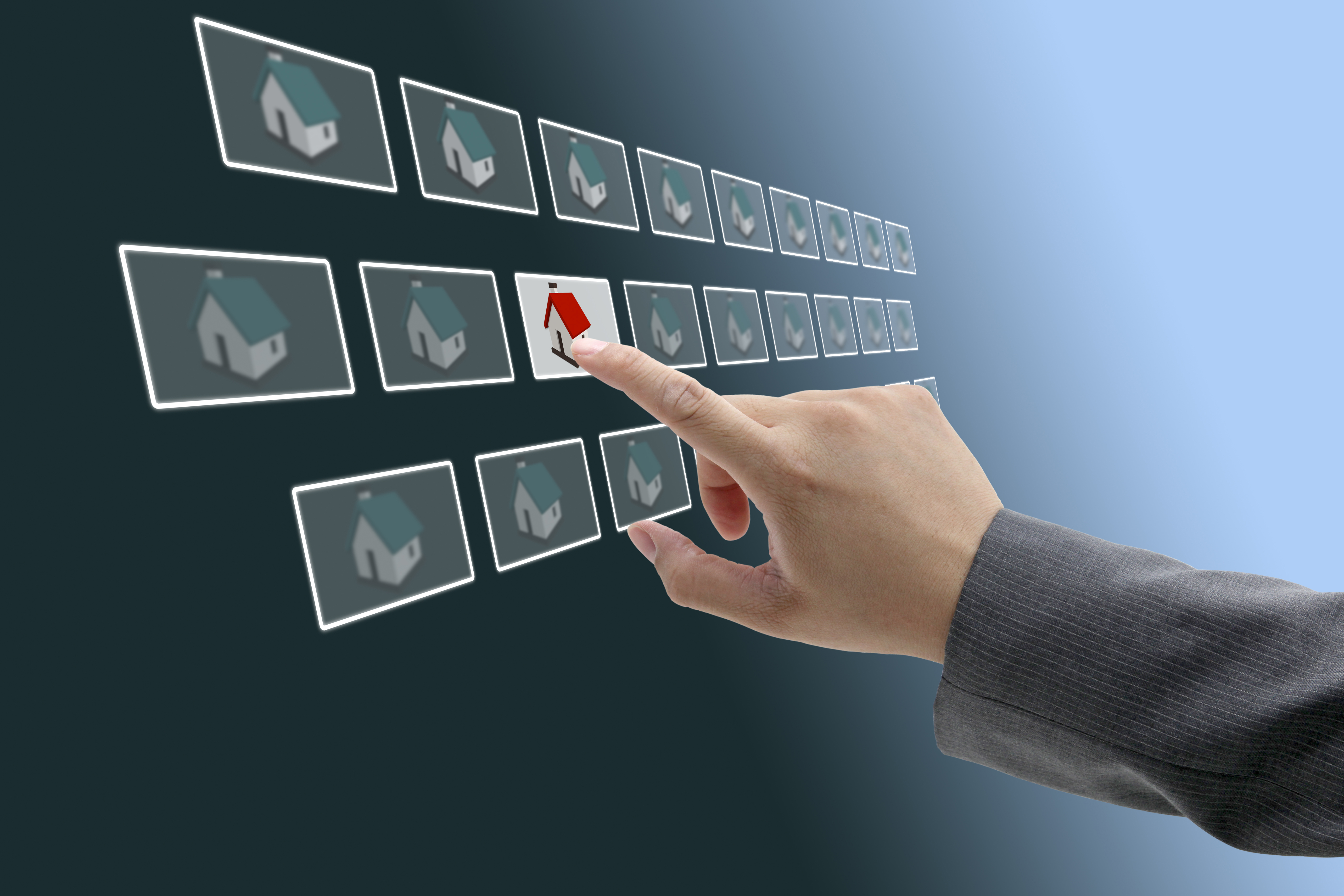 business man Finding new property in real estate market with electronic commerce concept