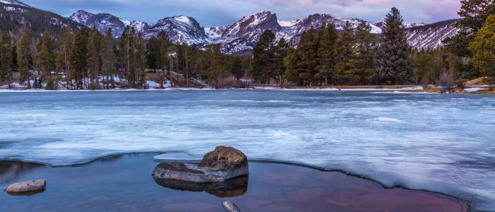 Sunrise on Sprague Lake in Rocky Mountain National park just outside of Estes Park, Colorado