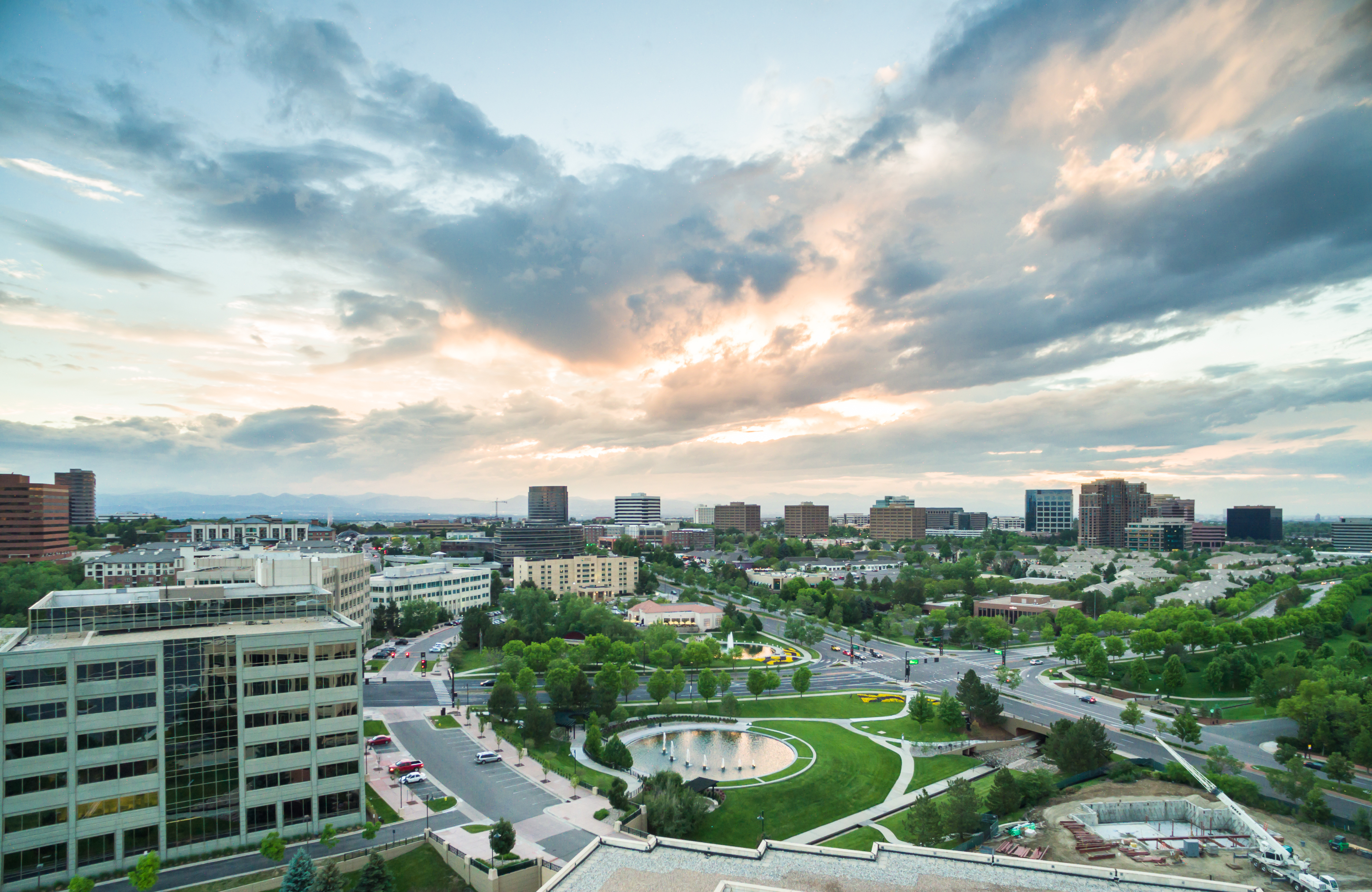 Denver Colorado USA-June 5 2015. Aerial view of urban park in business park.