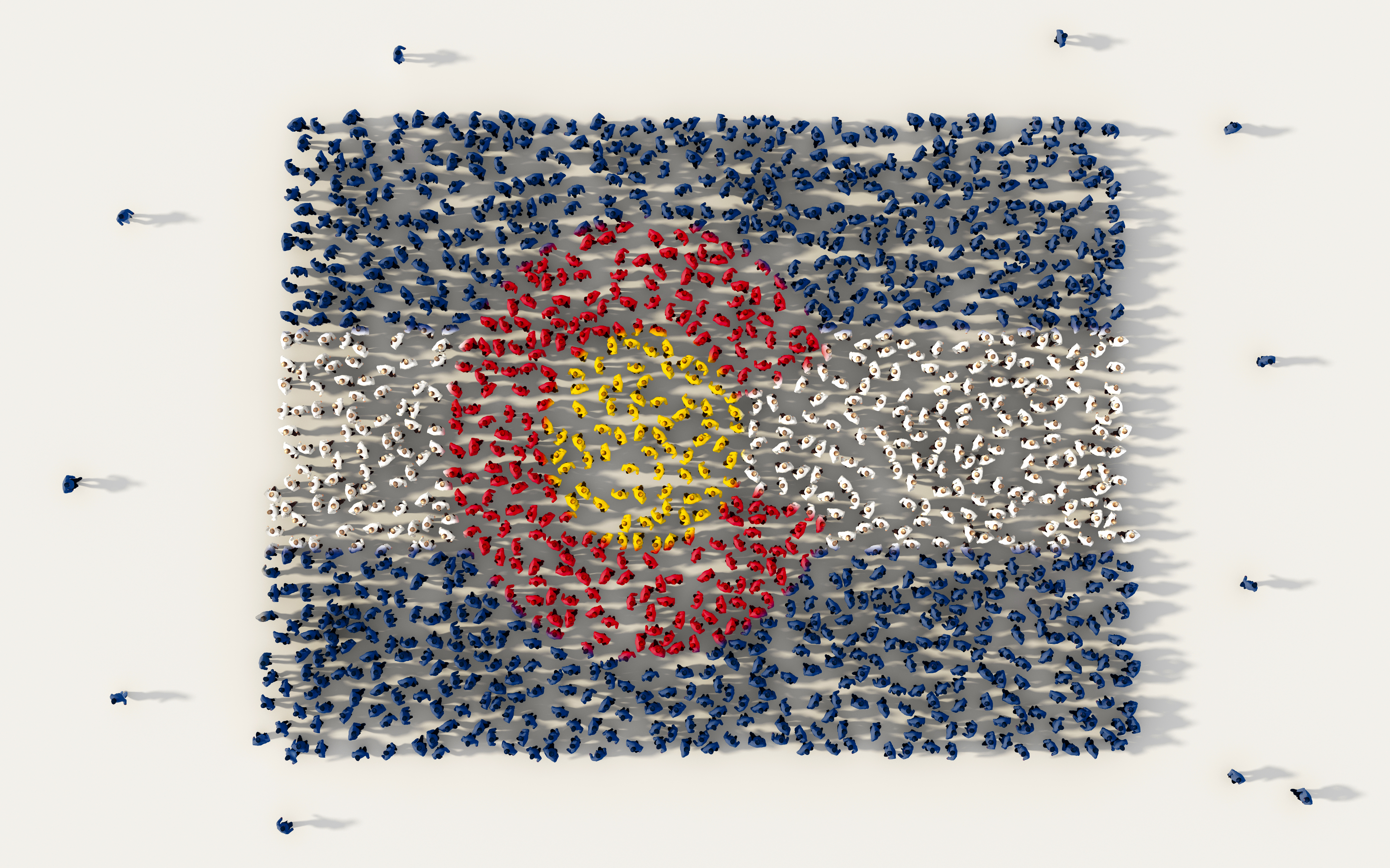 Large group of people forming Colorado flag map in The United States of America, USA, in social media and community concept on white background. 3d sign symbol of crowd illustration from above