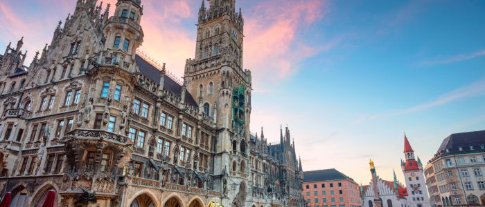 Munich. Cityscape image of Marien Square in Munich, Germany during twilight blue hour.